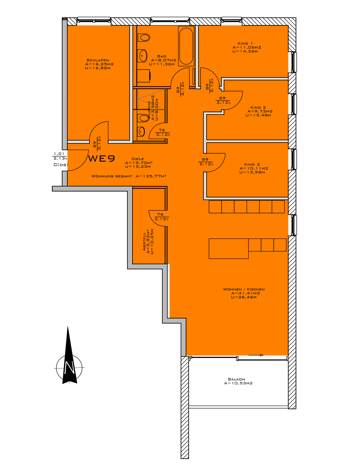 Wohnungsgrundrisse WE 5 ZI